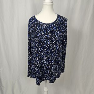 Women's Blue and Black Patterned Top Size 1X